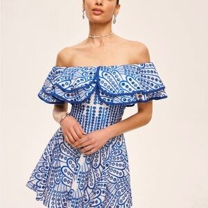 NWT Commense Semi-Sheer Off Shoulder Blue Mini Dress S 4